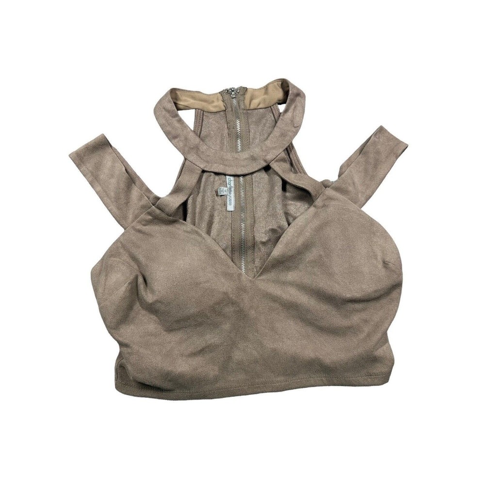 Charlotte Russe Women's Brown Crop Zipper Back Top Sz M